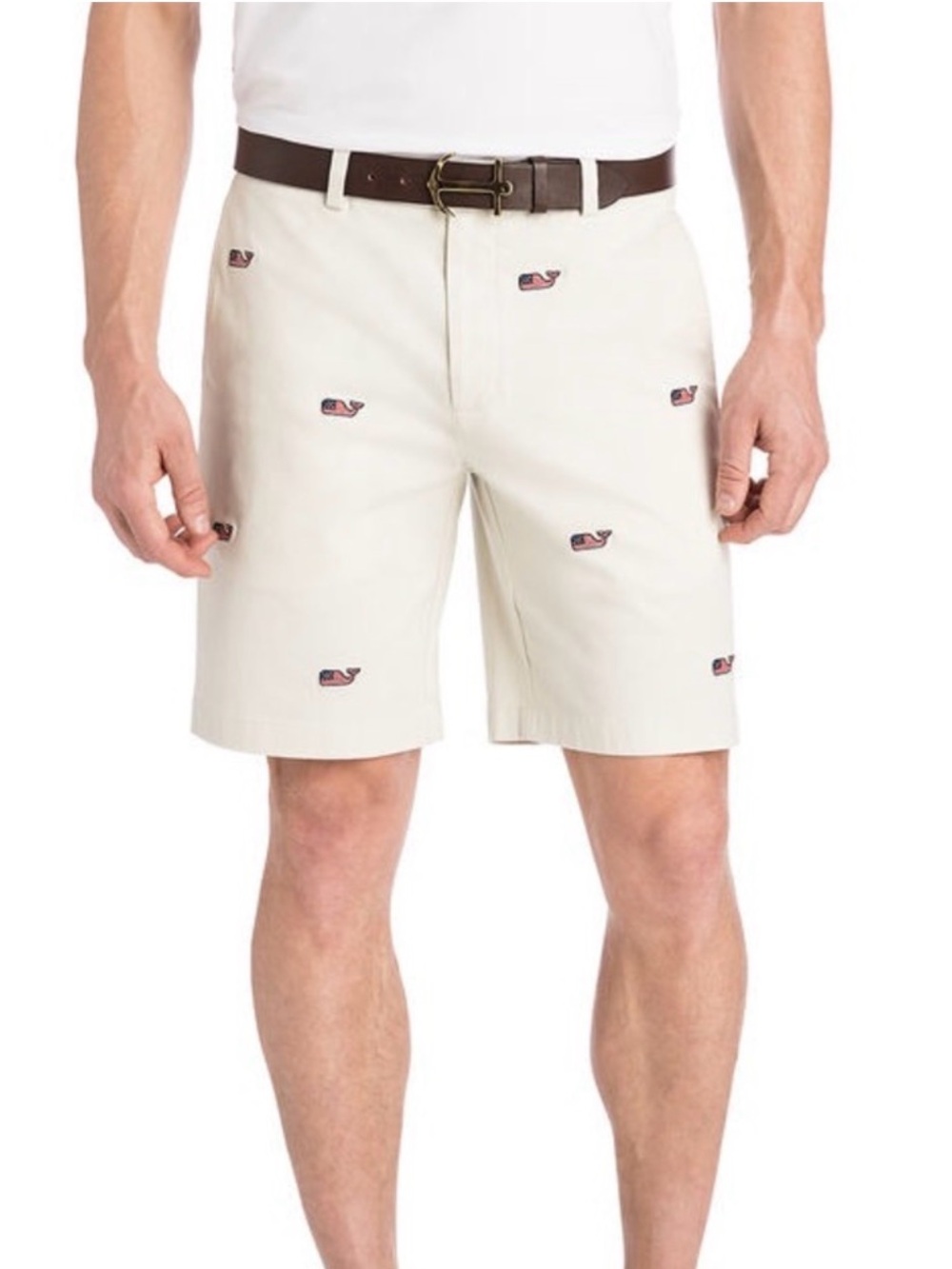 Vineyard Vines White Khaki Shorts with Embroidered American Whales